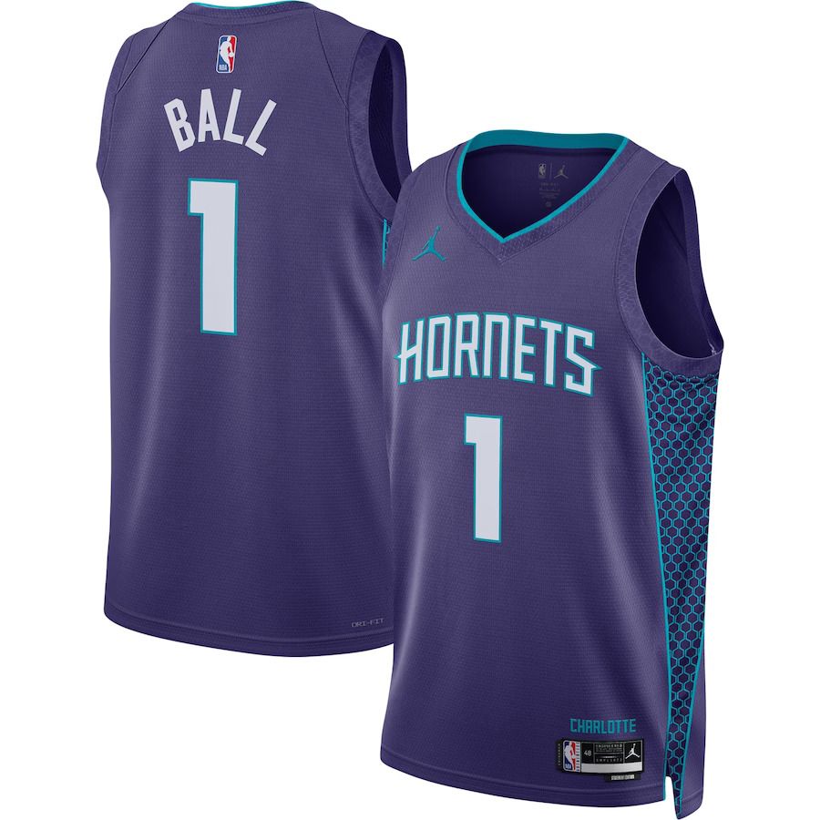 Men Charlotte Hornets #1 LaMelo Ball Jordan Brand Purple 2022-23 Statement Edition Swingman NBA Jersey